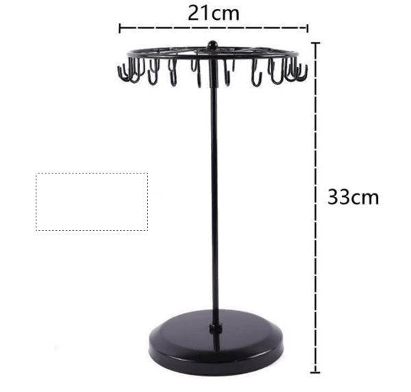 Sort roterende smykkeholder i metal (21 kroge) - H33 x B21cm -