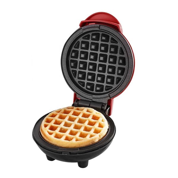 Mini waffle maker, waffle machine, clear indicator light, non-stick coating, cool handle, compact size red Red Red