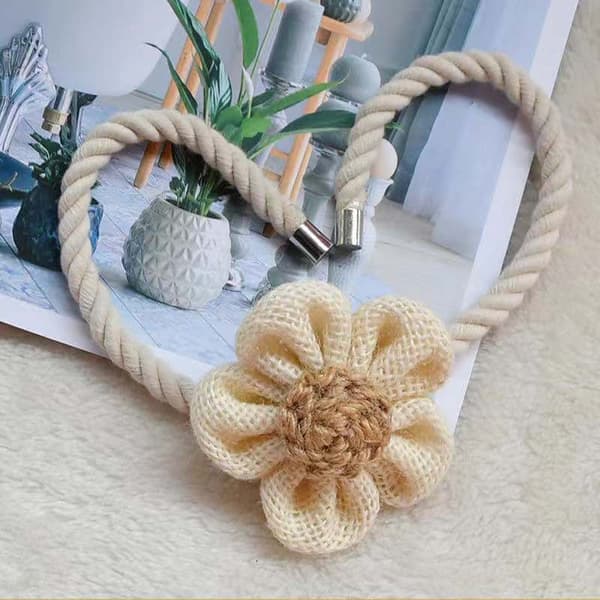 Gardinklemme med magnetisk ring, 2 stk hvitt lin, enkel