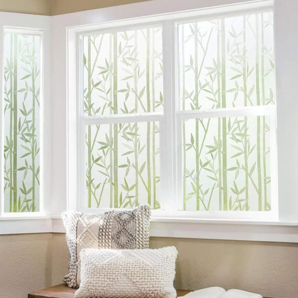 Static Frosted Window Film, Bamboo Privacy Screen, 40x300cm, for Bathroom and Office