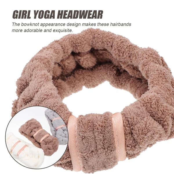Korallfleece hårbånd 3 stk sett med sløyfe, myke tøyhårbånd for ansiktsvask og sminke, elastiske hodebånd for, beige, grå