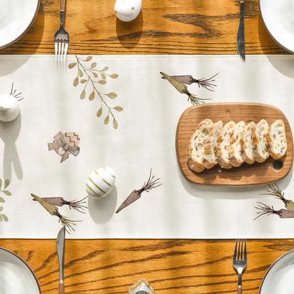 Rabbit Carrots Easter Table Runner, Washable Spring Decoration Kitchen Table Indoor Outdoor Holiday Party 40 x 140 cm