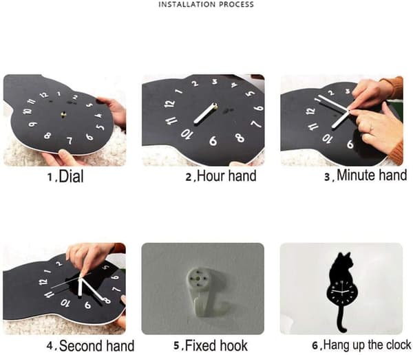 DIY Akryl Väggklocka Modern Söt Klocka Katt Viftande Svans Ho