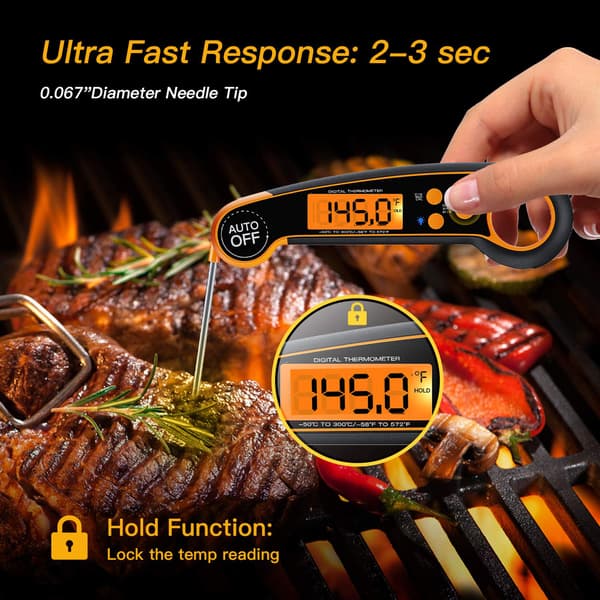Digitalt kødtermometer (orange) – Hurtigt stegetermometer, Accu