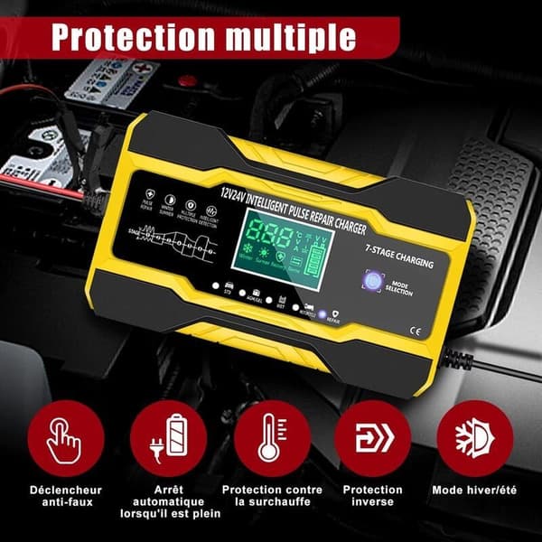 Trimec – 10A 12V/24V Smart Motorcycle Battery Charger – Touch Screen LCD – 5 Charging Modes – Overcurrent and Overheat Protection