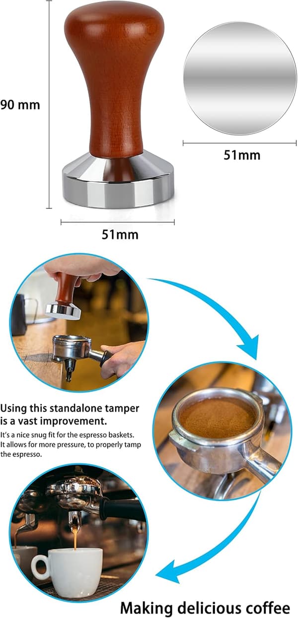 51 mm, espressostamper i rustfritt stål
