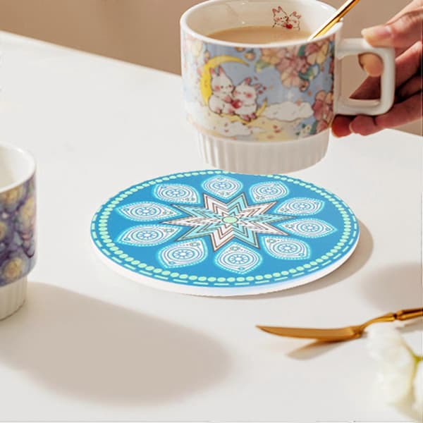 Coasters for Drinks, 8 Absorbent Stone Coasters for Wooden Tables, Mandala Ceramic Coasters with Cork As Shown As Shown
