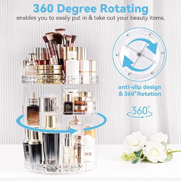 Makeup Organizer, 360° Roterende Makeupbord Organizer, Parfumeopbevaring, Hudpleje Organizer, Makeupboks, Gennemsigtig