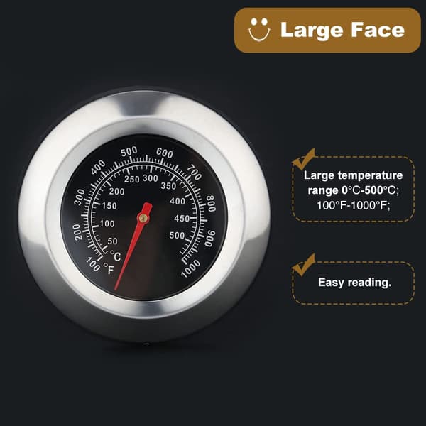 1 stk 3 \" Yta 1000F Termometer Temperaturmåler BBQ Grill Kullgrill Røyk