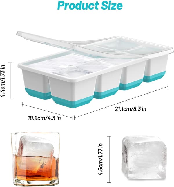 Stor Isbitsform med Lock - Flexibel Silikon, Lätt att Ta Ut & Stapelbar för Whisky & Cocktails (3 st)