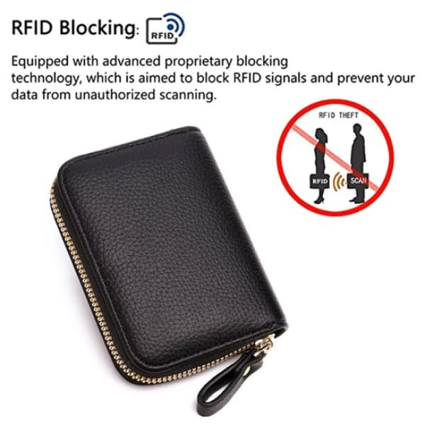 Multifunksjonell kredittkortholder, liten skinnveske med glidelås