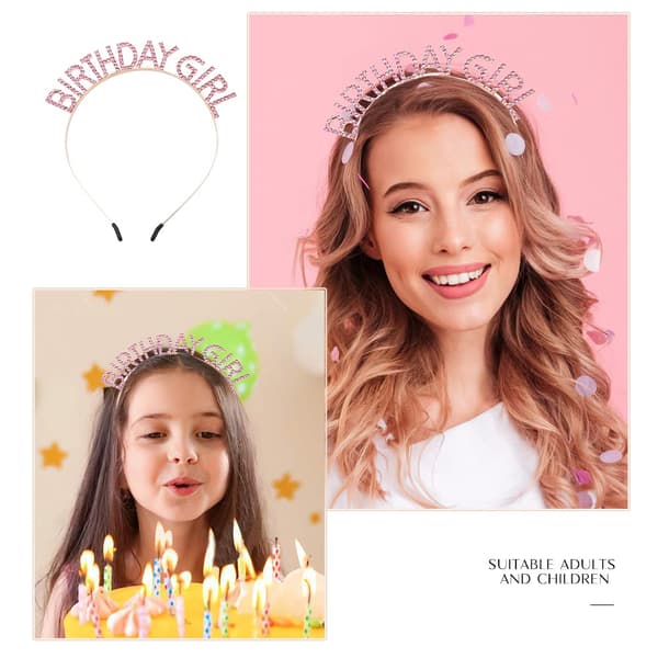 Glitter Bursdagsbelte, Tiara og Rhinestone Hårbåndsett - Rosa Bursdagstilbehør til Ham Rosa Glitter