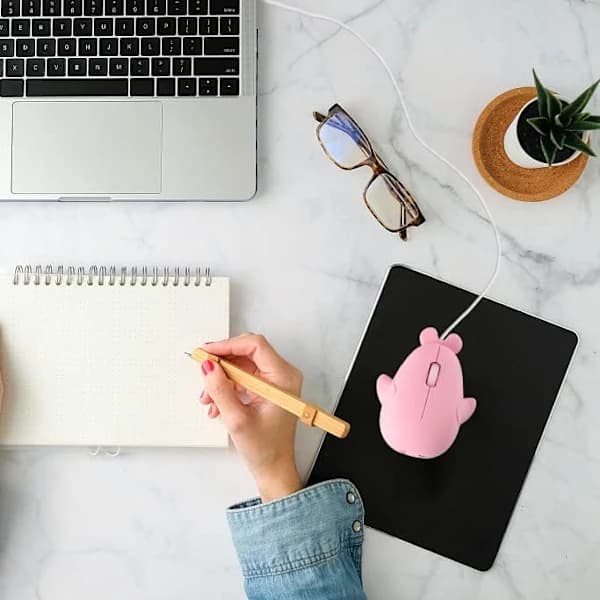 (pow yeah!) Kablet mus, sød dyre-delfinformet USB-kablet optisk mus til stationær pc, bærbar computer, 3 knapper, pink 2