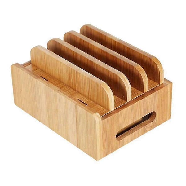 Mobiltelefon Platt Fäste Bambu Trä Multi-Enhet Laddstation Organizer Kontorsfäste