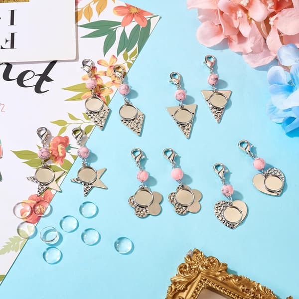 20 stk. rustfrit stål bezel bakke vedhæng blomst stjerne rombe hjerte trekant blank 12mm base cabochon charm til DIY håndværk nøglering smykkefremstilling