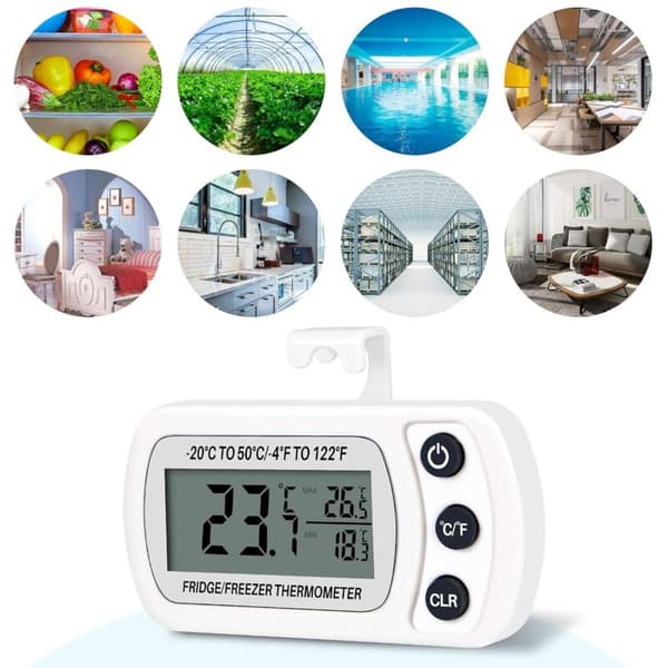 2 stk digitale termometre -20°C til 50°C, med krok, lettlest LCD-temperatur, maksimal og minimal temperaturregistreringsfunksjon (hvit)