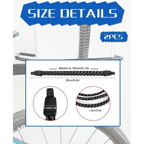 Elastisk stropp 2 stk flat hurtigspenne justerbare bagasjestropper flat gummistrikk elastisk stropp transportsikkerhet for sykkel bil 65 svart