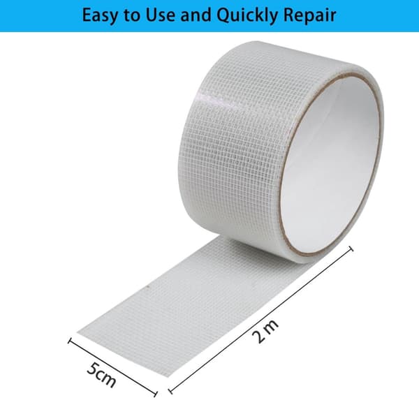 5 cm x 2 m Window Screen Repair Tape - Self-Adhesive Mesh Repair Kit for Windows or Doors - Strong Adhesive - White
