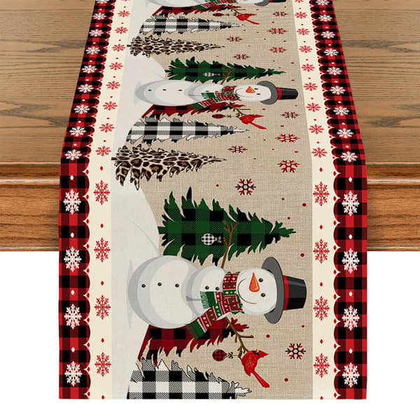 Christmas Table Runner, Washable Christmas Table Runner, 33 x 180 CM Table Runner, Snowman Table Decoration (Snowman)