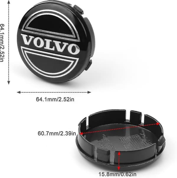 4 kpl 64 mm pölykapseleita, Volvo-pölykapselit, ABS-auton pölykapselit logolla