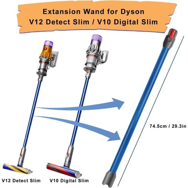 Støvsugerforlængerrør - 1 stk. - Aluminium og ABS - Hurtigkobling - Til Dyson V12 Slim - 74 cm