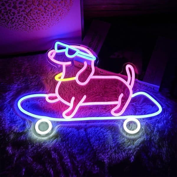 Skateboardkørende Hund Neonskilt LED Væglampe til Soveværelse & Bar[JUN]