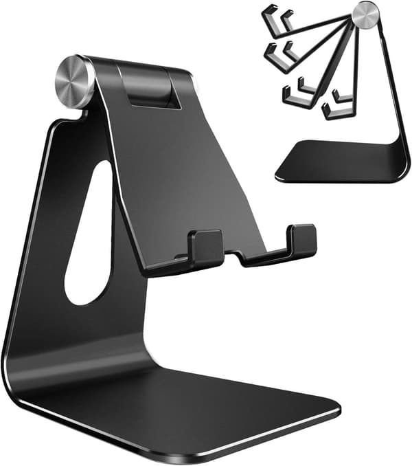 1 stk. justerbart mobiltelefonstativ, telefonholder, dock, holder, aluminiumsbordstativ sort