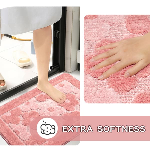 Floral Microfiber Bathroom Mat, Soft and Thick, Cherry Blossom, Non-Slip, 40 x 60 cm (Pink)