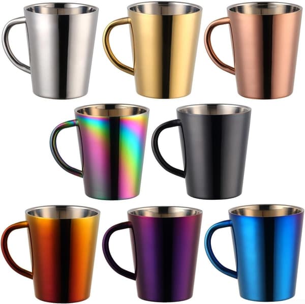 Krus designet til kaffe, te og udendørs - Dobbeltvægget 300ML rustfrit stål til mælkeaktiviteter med holdbarhed (Sølv) Sølv Silver