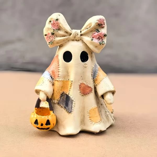 Halloween Spøgelse Harpiksfigur – Kawaii Skrivebordsdekoration til Efterårs- og Julegaver