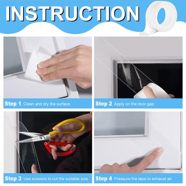 Self-Adhesive Sealing Strip Weatherstrip 5cm x 10m Transparent Waterproof Dustproof Windproof Cold-Resistant for Doors Windows Kitchen Bathroom
