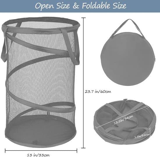 Foldable Laundry Basket - 59L Pop-Up - With Handles - Breathable Nylon Mesh - Ventilated and Odor Resistant - Portable and Space-Saving