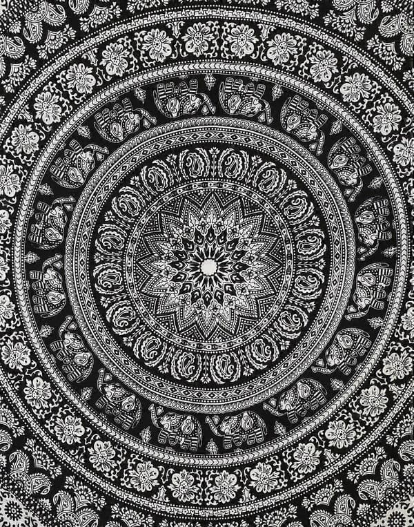 Mandala Tapestry Sort Hvid 148*200 cm Bomuld Boho Vægtæppe