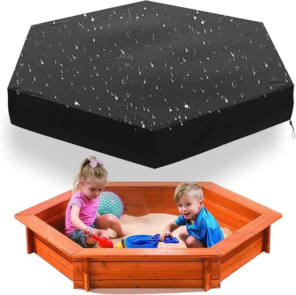 180*150*20 cm Sandpit Cover - Hexagonal, with Drawstring, Waterproof Oxford - for Sandpit, Canopy - Black