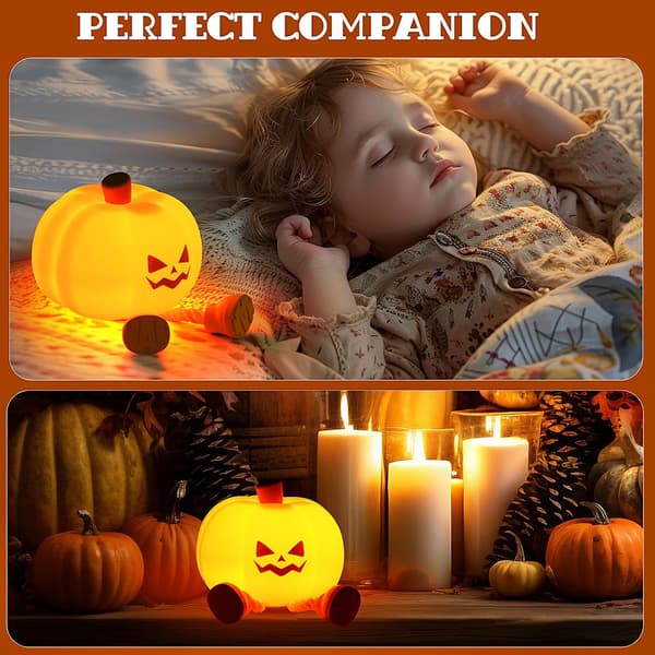 Pumpkin Night Light, Cute LED Pumpkin Lamp with 3 Levels Dimmable, Night Light for Nursery, Rechargeable Silicone Bedside Lamp