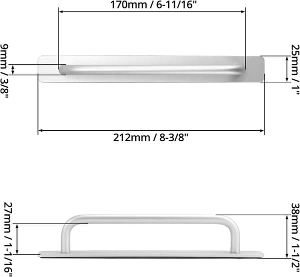 2PCS Door Handle Self-Adhesive Aluminum Alloy Push-Pull Handle Sliding Door Handle No Drilling, 210 x 25 mm