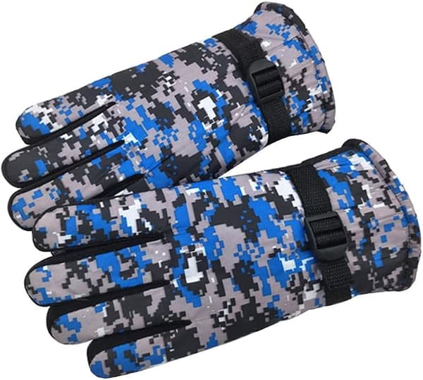 Vandtætte camouflage-vinterhandsker til børn, varme udendørs skihandsker, blå