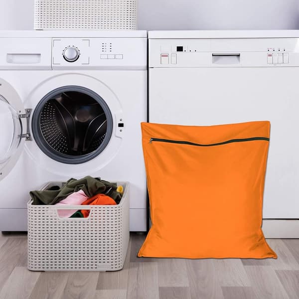 Vasketaske til kæledyr, stor vaskepose forhindrer hårstop, orange, 70x80cm