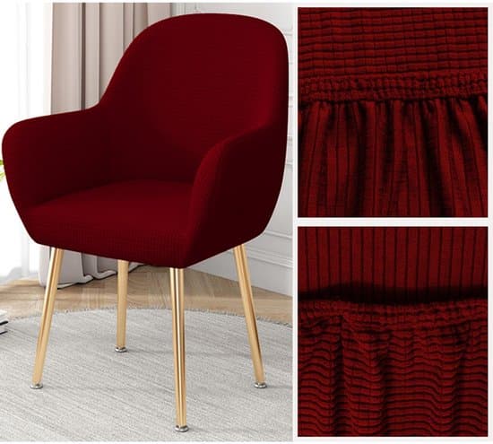Dining Chair Cover with Armrests, Stretchy Polyester-Spandex Cover with Curved Back, Removable Washable for Dining Room, Kitchen, Office, Wine Red