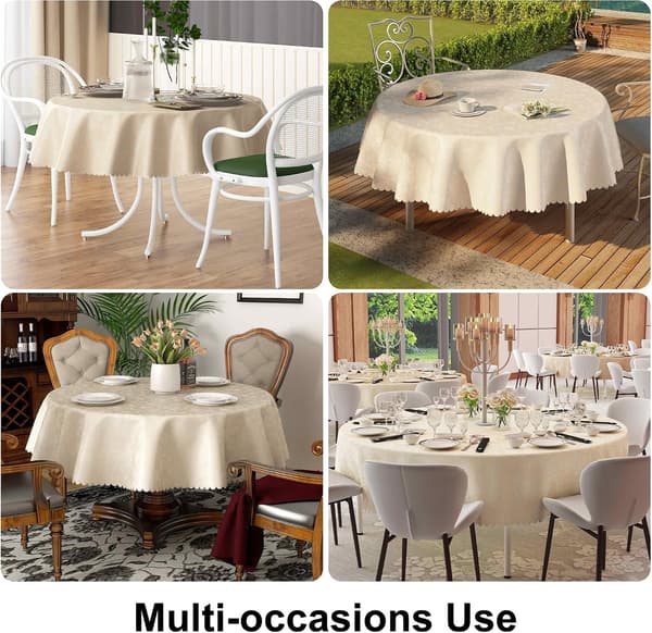 Waterproof Vinyl Tablecloth, Heavy Duty Round Tablecloth, Wipeable Tablecloth for Kitchen and Dining Room (Beige, 60\" Round)