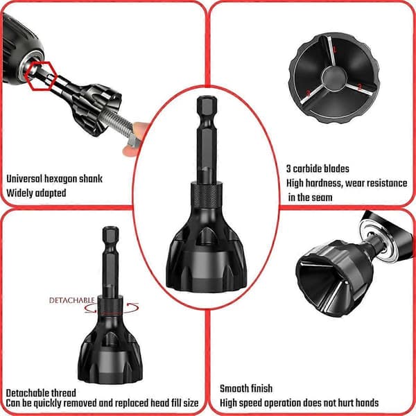 Metal Deburring Tool, Hex Shank Thread Repair Tool and Chamfering Tool, Fits 1/8-3/4 inch (3mm-19mm), Various Materials