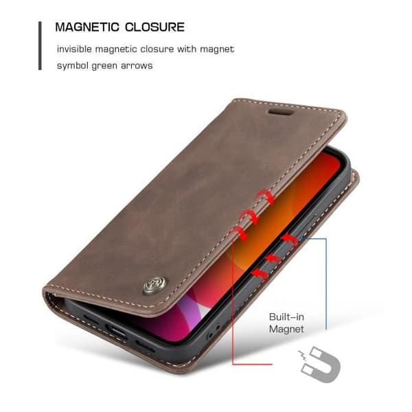 {Young Rich} Retro Leather Case for iPhone 12 Mini, 360-Degree Protection, Magnetic Closure, Drop-Proof, Brown