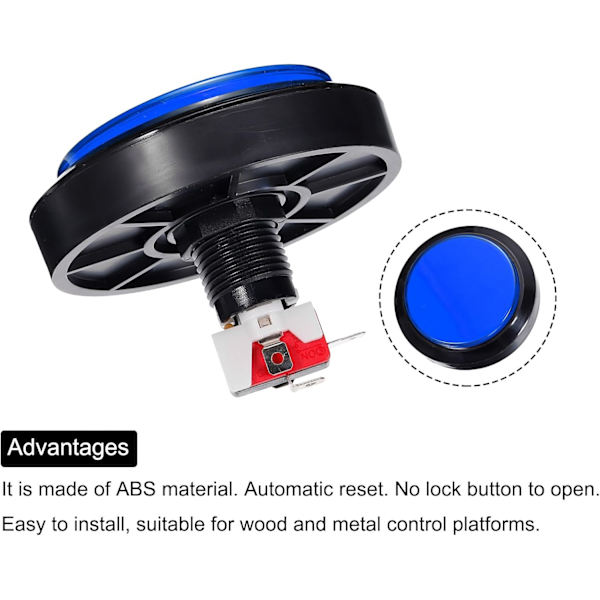 Starts Arcade-knapper ABS Micro Switch Flad Stor Cirkel med Lys til Videospildele DC 12V Blå - Blå Blue