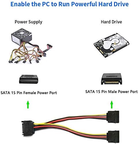 15-bens Sata han til 2 Sata hun strømsplitter Y-kabel 20cm