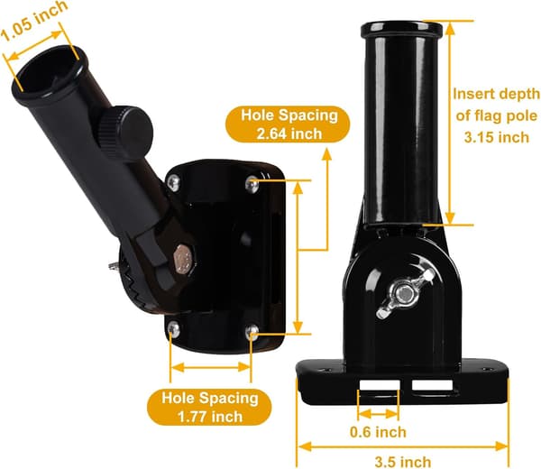 Flagpole Holder Adjustable Bracket for Outdoor Use - Heavy Duty Aluminum Multi-Position Mounting Bracket, Rust-Proof With Hardware, 1\" Inner Diameter