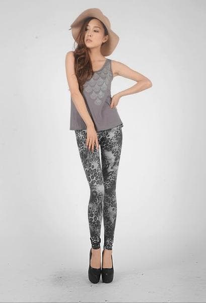 Harmaat leopardikuvioiset leggingsit, harmaa, one size Grey Animal