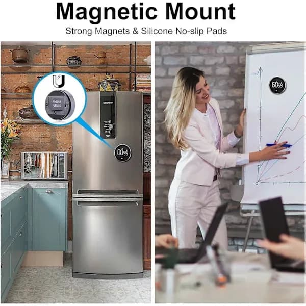 (Pow Yeah!) Digital Kitchen Timer - Magnetic Countdown Timer for Kids, Large LED Display, Adjustable Volume and Brightness Cooking Timer for Kids
