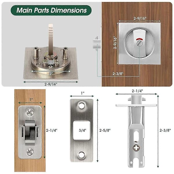 (Pow Yeah!) Pocket Door Lock with Indicator Light, Silver Privacy Square Pocket Lock, Barn Door Lock Pocket Door