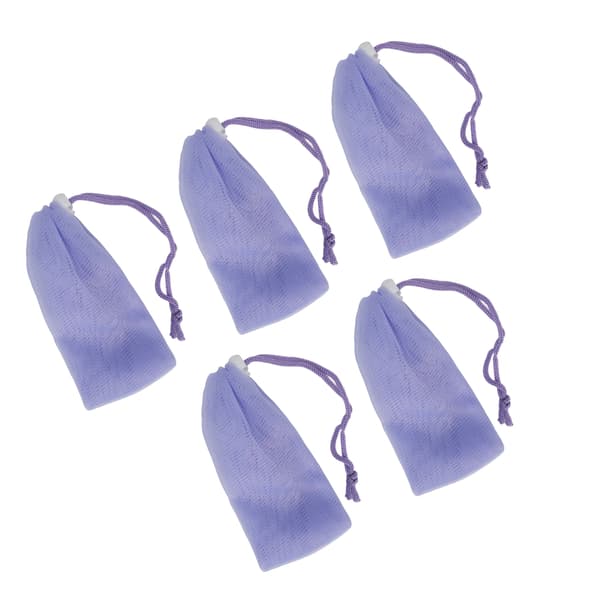 5 Mesh Soap Bag Purple Bubble Foam Net with Drawstring for Body and Face Cleansing