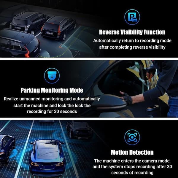 Car Camera, 1080P Dashcam Car Front Rear, 170° Angle 3 Channels with 64G SD, Night Vision, G-Sensor